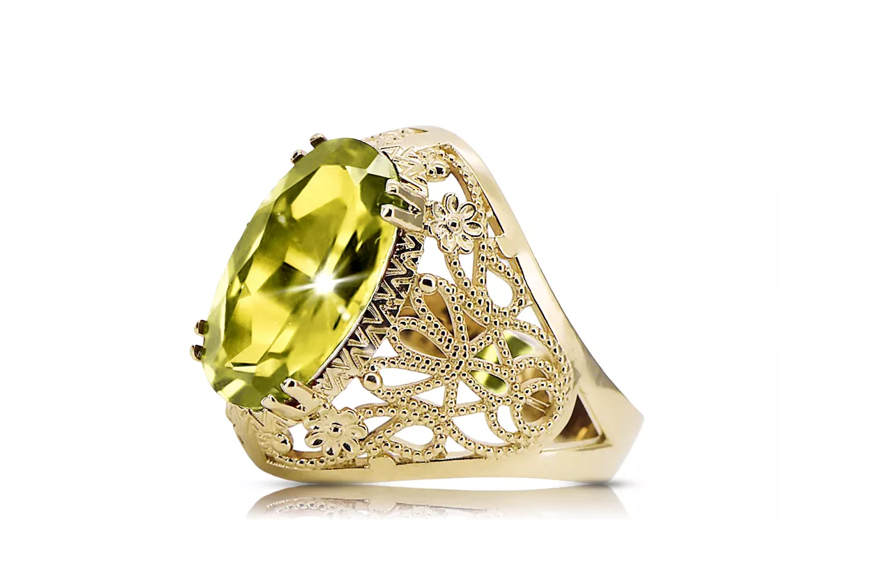 Pierścionek Żółty Perydot 14k żółte złoto Vintage vrc074y